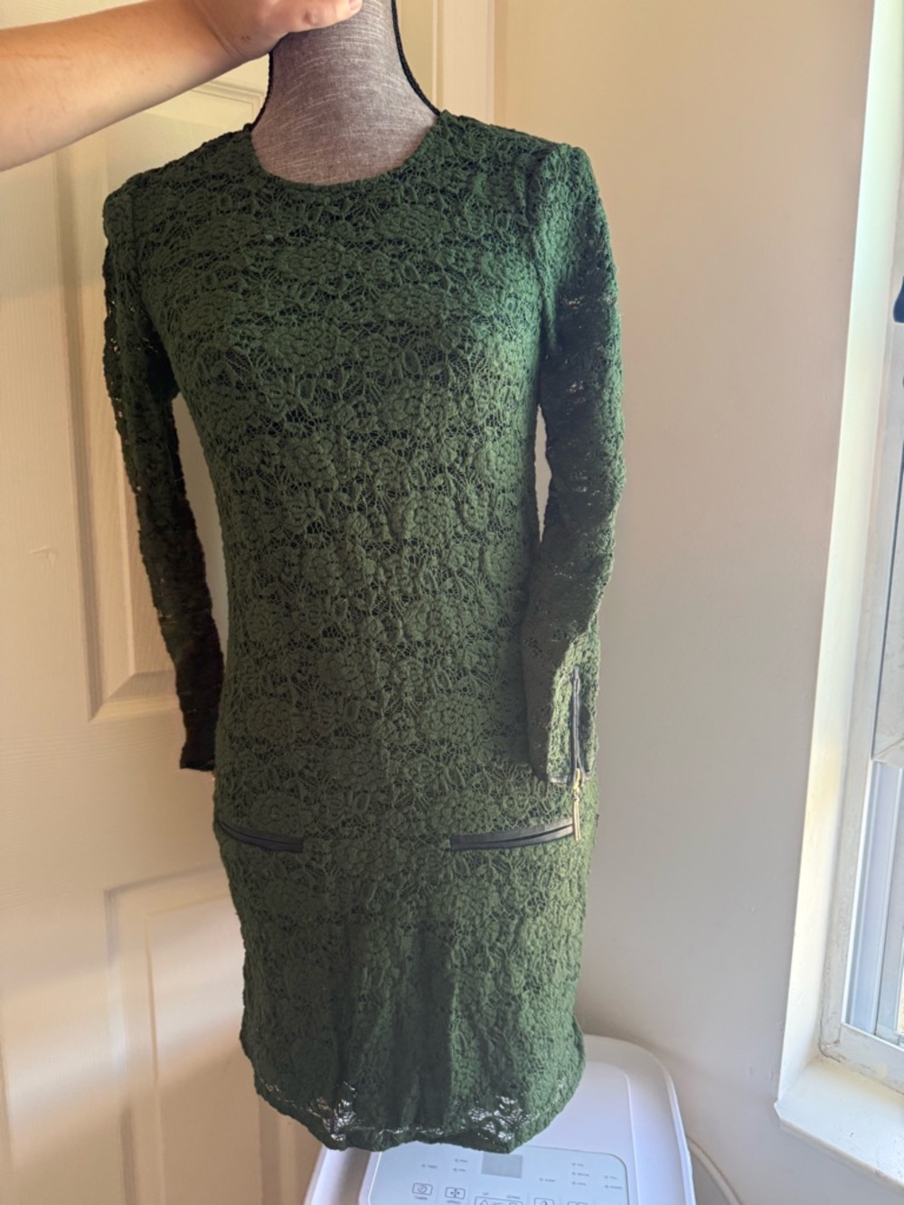 Vintage Juicy Couture Dark Green Lace Long-Sleeve Sheath Dress
